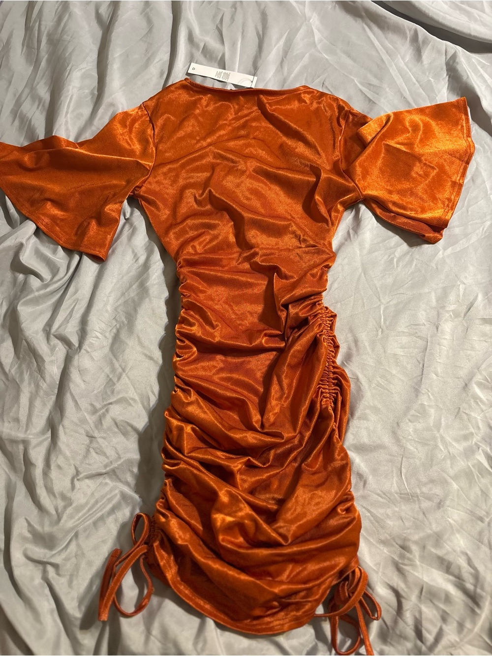 ASOS Orange Satin Ruched V-Neck Mini Dress - Picture 2 of 4